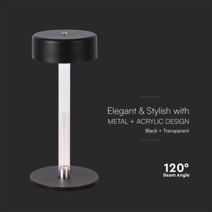 LED dimmbare, wiederaufladbare Touch-Tischlampe LED/3W/5V 3000-6000K 2400 mAh schwarz