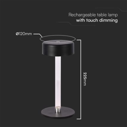 LED dimmbare, wiederaufladbare Touch-Tischlampe LED/3W/5V 3000-6000K 2400 mAh schwarz