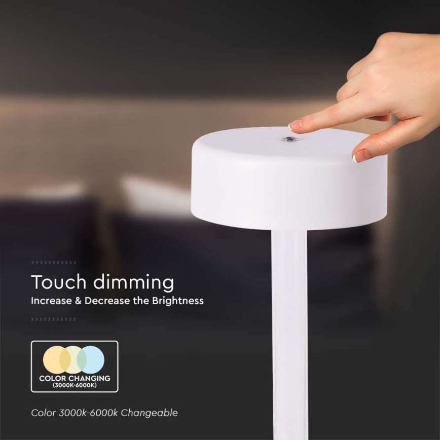 LED dimmbare, wiederaufladbare Touch-Tischlampe LED/3W/5V 3000-6000K 2400 mAh weiß