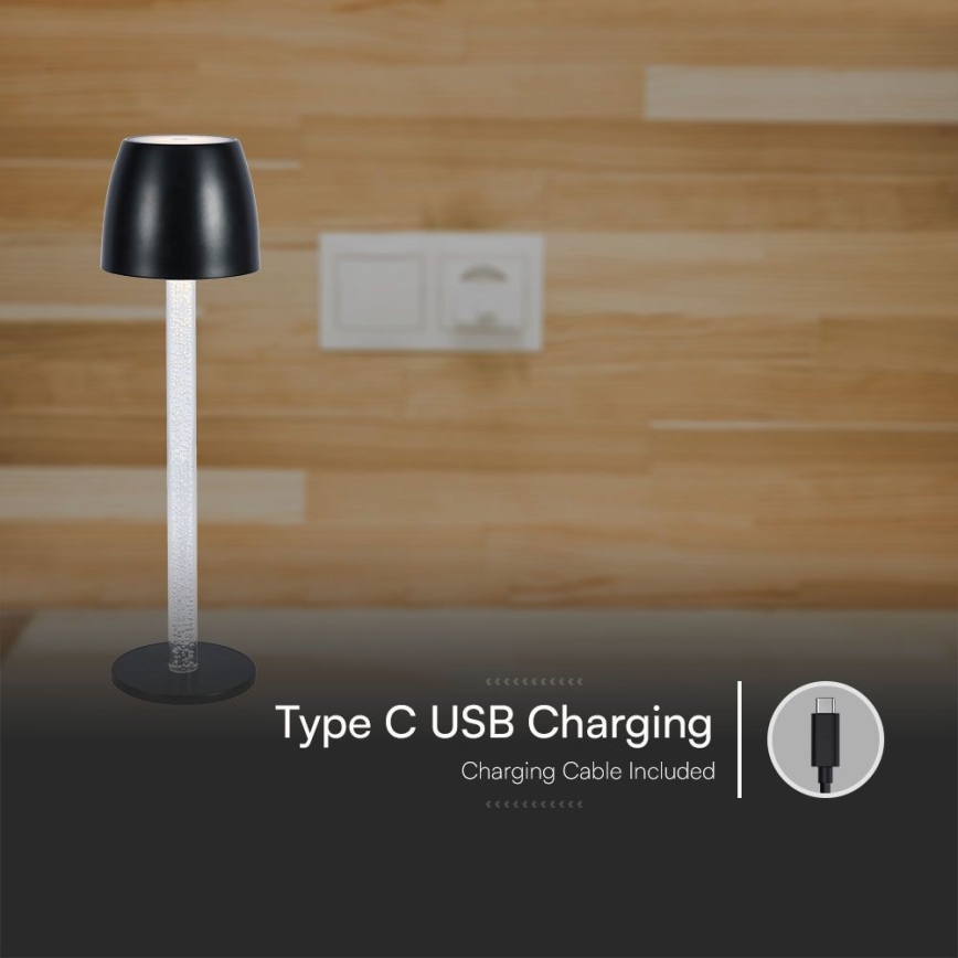 LED dimmbare, wiederaufladbare Touch-Tischlampe LED/3W/5V 3000K 1800 mAh schwarz