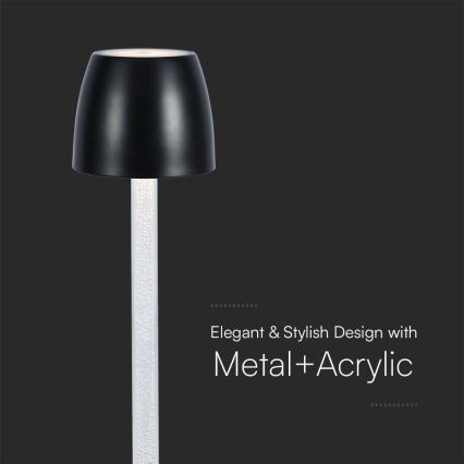 LED dimmbare, wiederaufladbare Touch-Tischlampe LED/3W/5V 3000K 1800 mAh schwarz