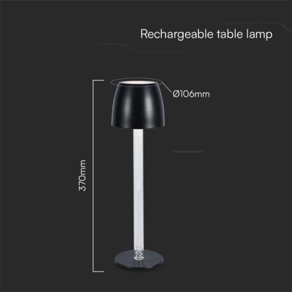 LED dimmbare, wiederaufladbare Touch-Tischlampe LED/3W/5V 3000K 1800 mAh schwarz