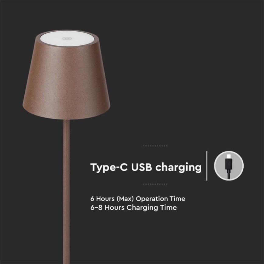 LED dimmbare wiederaufladbare Stehlampe 3in1 LED/4W/5V 4400 mAh 3000K IP54 Braun