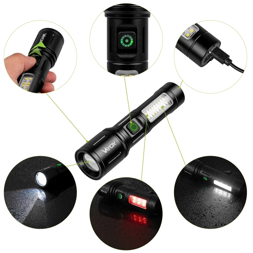 LED dimmbare wiederaufladbare Taschenlampe mit rotem Licht LED/5W/5V IPX4 260 lm 2000 mAh