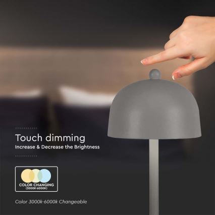 LED Dimmbares wiederaufladbares Touch-Tischlampe LED/1W/5V 3000-6000K 1800 mAh grau