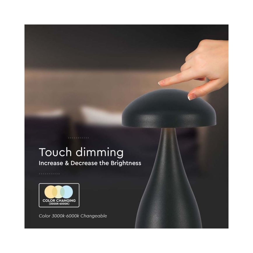 LED dimmbare wiederaufladbare Touch-Tischlampe LED/1W/5V 3000-6000K 1800 mAh schwarz