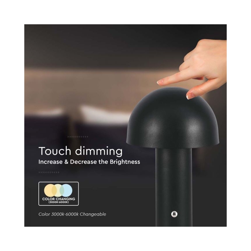 LED dimmbare wiederaufladbare Touch-Tischlampe LED/1W/5V 3000-6000K 1800 mAh schwarz