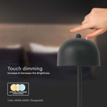 LED dimmbare wiederaufladbare Touch-Tischlampe LED/1W/5V 3000-6000K 1800 mAh schwarz