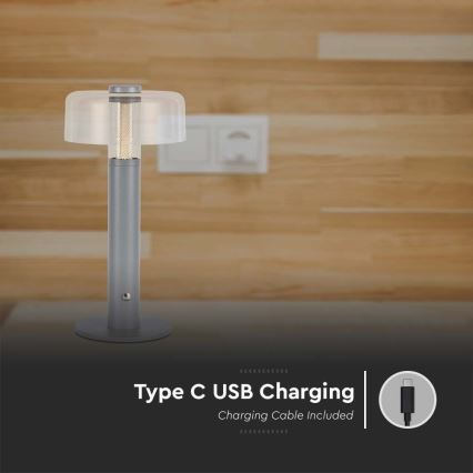 LED dimmbare wiederaufladbare Touch-Tischlampe LED/1W/5V 3000K 1800 mAh grau