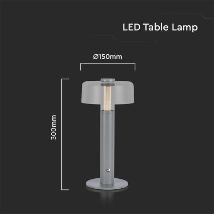 LED dimmbare wiederaufladbare Touch-Tischlampe LED/1W/5V 3000K 1800 mAh grau