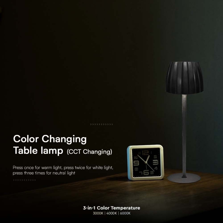 LED dimmbare, wiederaufladbare Touch-Tischlampe LED/2,7W/5V 3000/4000/6000K 1800 mAh schwarz