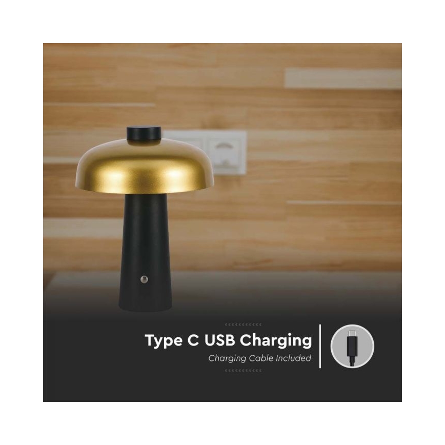 LED dimmbare wiederaufladbare Touch-Tischlampe LED/3W/5V 3000-6000K 1800 mAh schwarz/gold