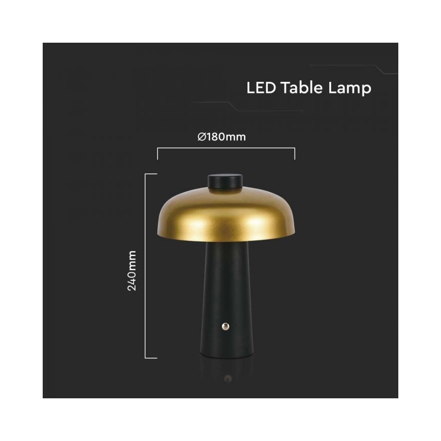 LED dimmbare wiederaufladbare Touch-Tischlampe LED/3W/5V 3000-6000K 1800 mAh schwarz/gold