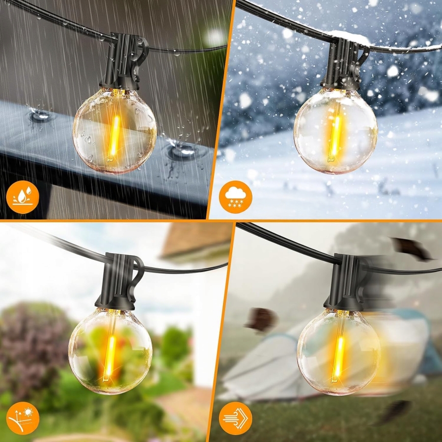 Dimmbare LED-Außen-Dekorations-Lichterkette 25xE12/1W/24/230V 17,5 m IP65 schwarz + Fernbedienung