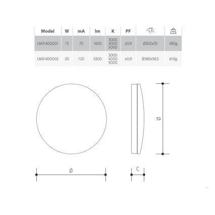 Dimmbare LED-Deckenleuchte für das Badezimmer LED/30W/230V 3000/4000/5000K Ø 38 cm IP54