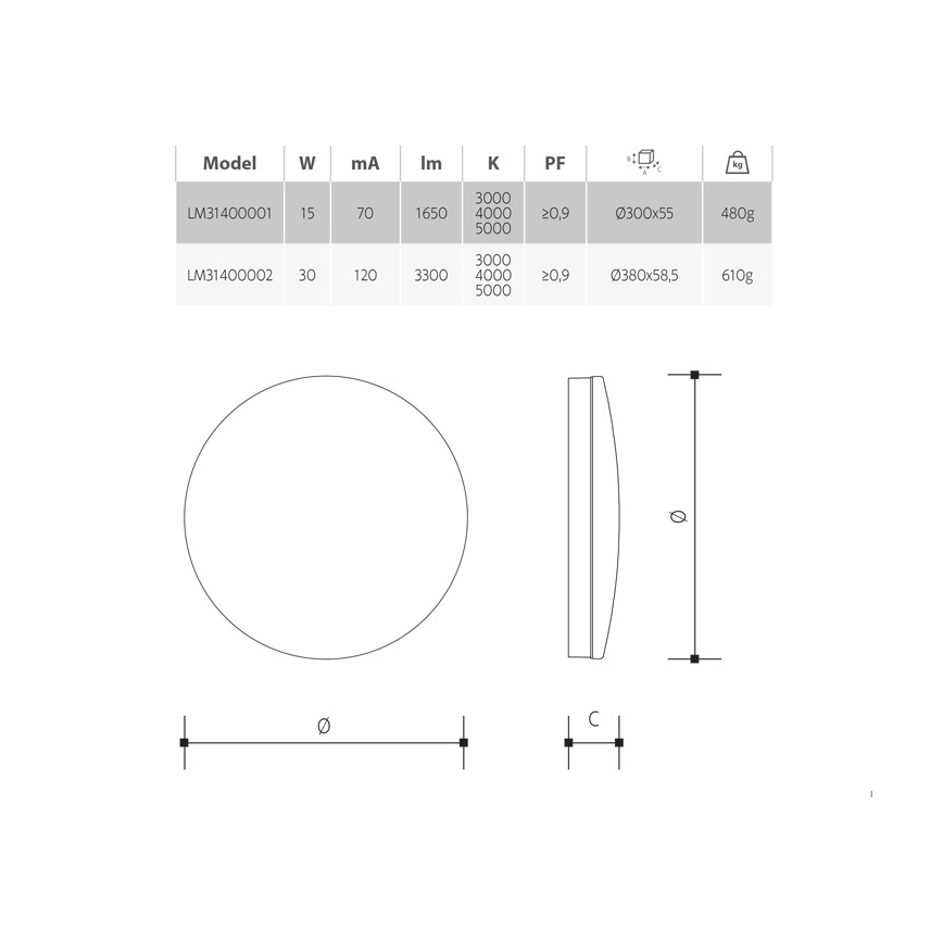 Dimmbare LED-Deckenleuchte für das Badezimmer LED/30W/230V 3000/4000/5000K Ø 38 cm IP54