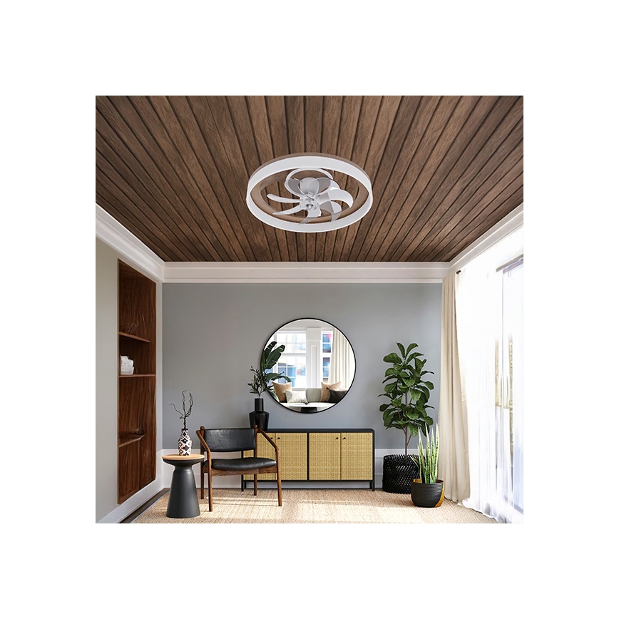 Dimmbare LED-Deckenleuchte mit Ventilator LED/40W/230V 3000-6500K pr. 50 cm braun/weiß + Fernbedienung