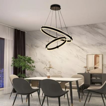 LED dimmbare Hängeleuchte an Seil LED/140W/230V 3000-6500K Ø 60 cm + Fernbedienung