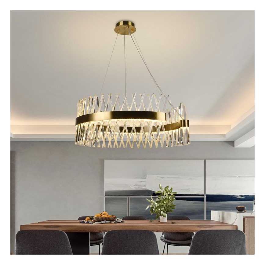 LED dimmbarer Kristall-Kronleuchter an Kabel LED/175W/230V 3000-6500K gold + Fernbedienung