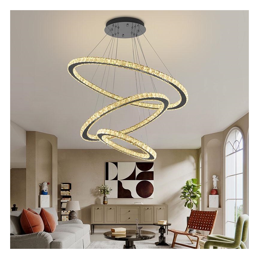 LED dimmbarer Kristall-Kronleuchter an Kabel LED/210W/230V 3000-6500K Silber + Fernbedienung