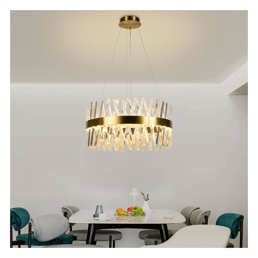 LED dimmbarer Kristall-Pendelleuchter an Kabel LED/80W/230V 3000-6500K gold + Fernbedienung