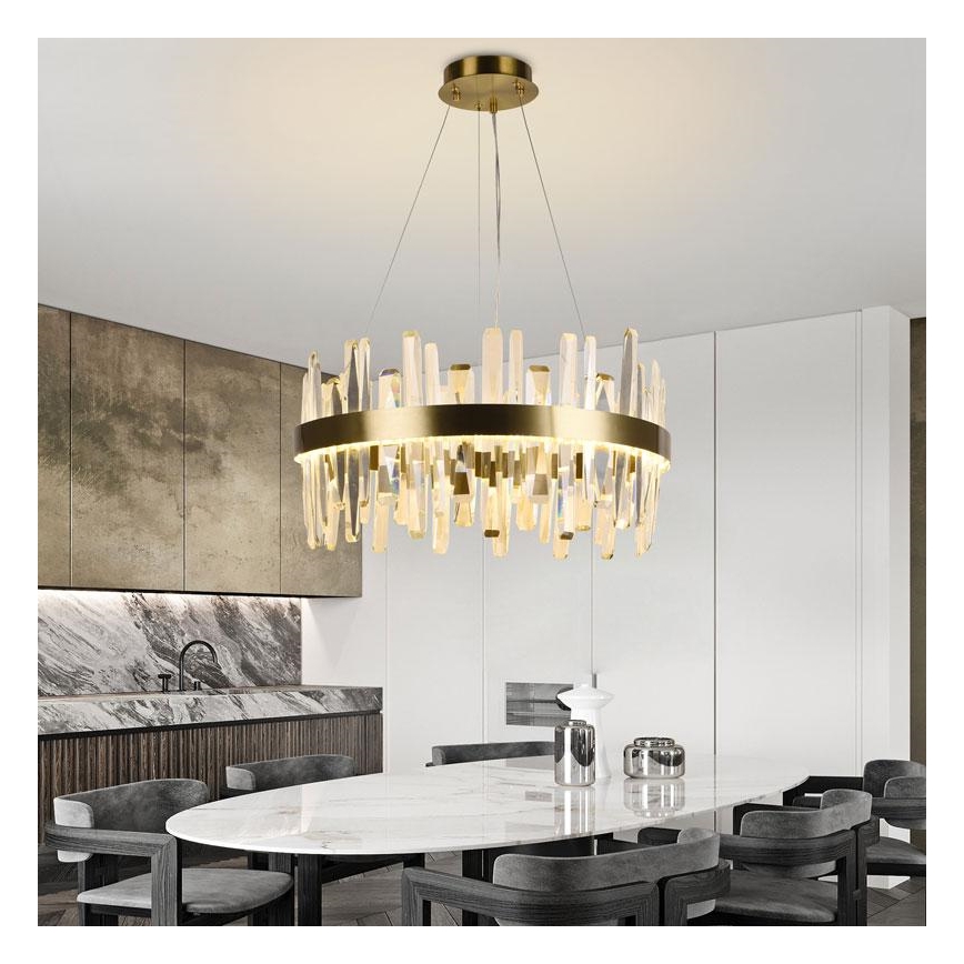 LED dimmbarer Kristall-Pendelleuchter an Kabel LED/80W/230V 3000-6500K gold + Fernbedienung