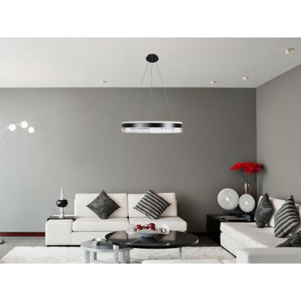 LED dimmbarer Kristall-Pendelleuchter an Kabel LED/80W/230V 3000-6500K Schwarz + Fernbedienung