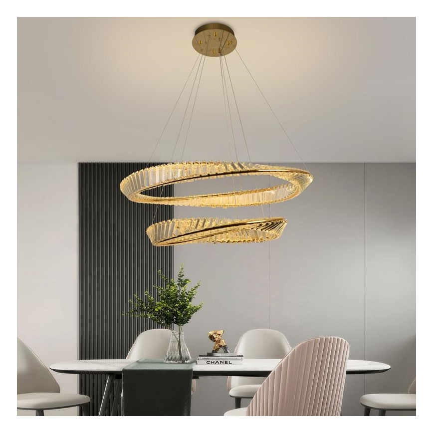 LED dimmbarer Kristall-Pendelleuchter an Seil LED/90W/230V 3000-6500K Gold/Chrom + Fernbedienung