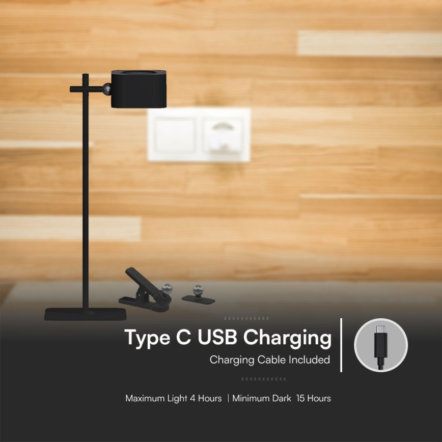 LED dimmbare magnetische wiederaufladbare Schreibtischlampe 4in1 LED/3W/5V 3000-6000K 1800 mAh schwarz