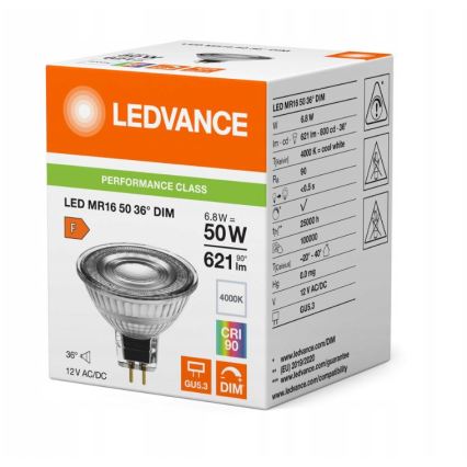 LED dimmbare Reflektorlampe MR16 GU5,3/6,8W/12V 4000K 36° CRI 90 - Ledvance