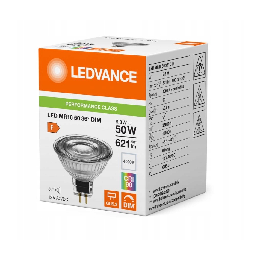 LED dimmbare Reflektorlampe MR16 GU5,3/6,8W/12V 4000K 36° CRI 90 - Ledvance