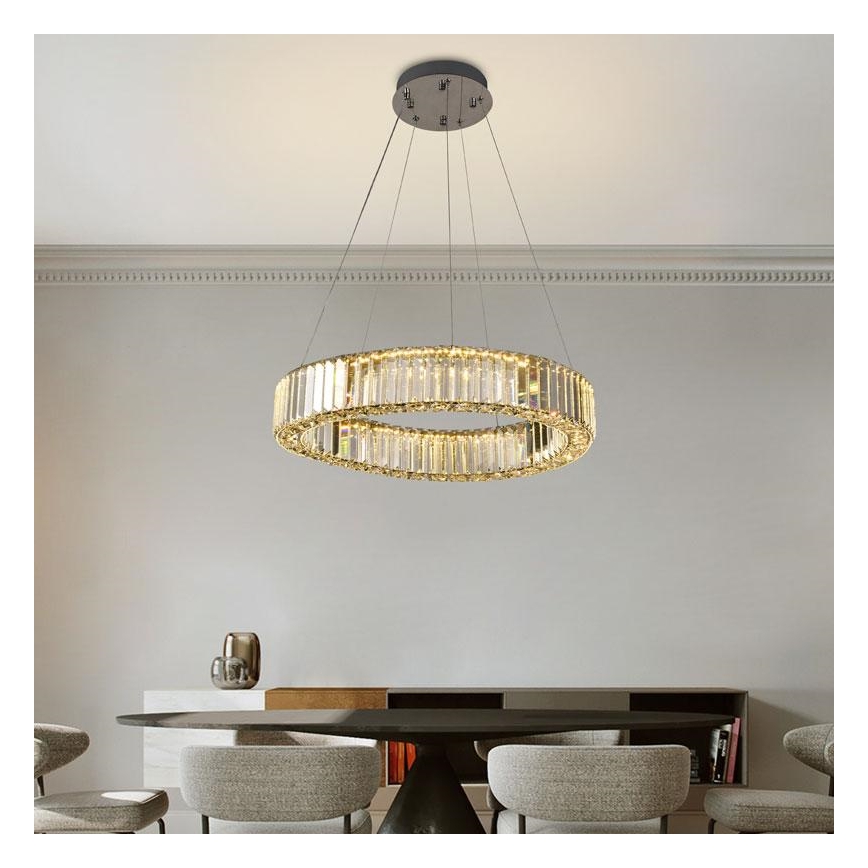 LED dimmbarer Kristall-Kronleuchter an Kabel LED/40W/230V 3000-6500K glänzender Chrom + Fernbedienung