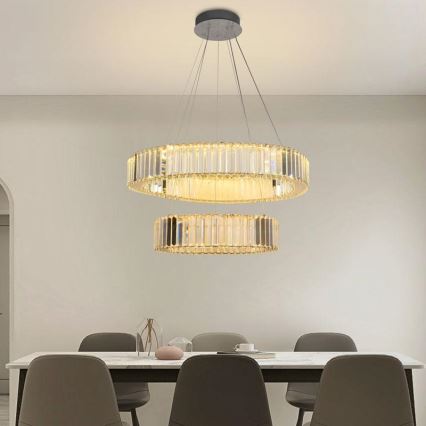 LED dimmbarer Kristall-Pendelleuchter an Seil LED/65W/230V 3000-6500K glänzender Chrom + Fernbedienung