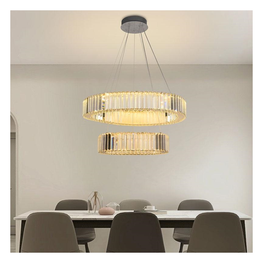 LED dimmbarer Kristall-Pendelleuchter an Seil LED/65W/230V 3000-6500K glänzender Chrom + Fernbedienung