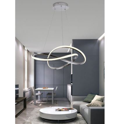 LED dimmbare Hängeleuchte an Kabel LED/70W/230V 3000-6500K Ø 60 cm glänzender Chrom + Fernbedienung