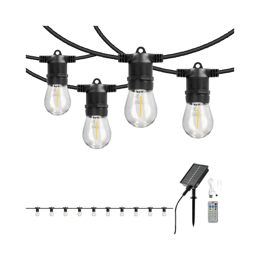 LED-dimmbare Solar-Lichterkette STARLIGHT NEO 10xE27/3,7V 2700K IP54 1200 mAh 11,5m + Fernbedienung