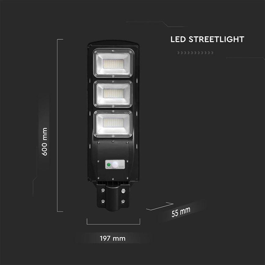 LED dimmbare Solar-Straßenleuchte mit Bewegungs- und Dämmerungssensor LED/12W/3,2V 6000K IP65 10000 mAh schwarz + Fernbedienung