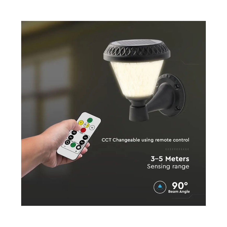 LED Dimmbare Solar-Wandleuchte LED/0,8W/5,5V 3000/4000/6400K IP44 + Fernbedienung