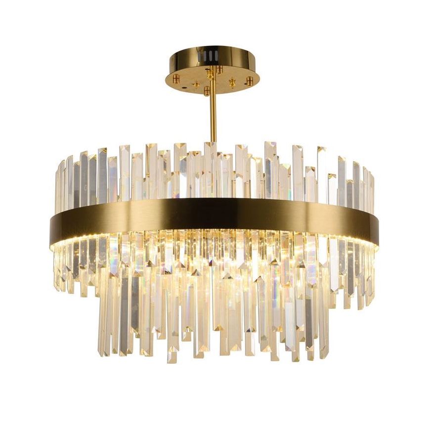 LED dimmbarer Kristall-Deckenleuchter an Stange LED/80W/230V 3000-6500K gold + Fernbedienung