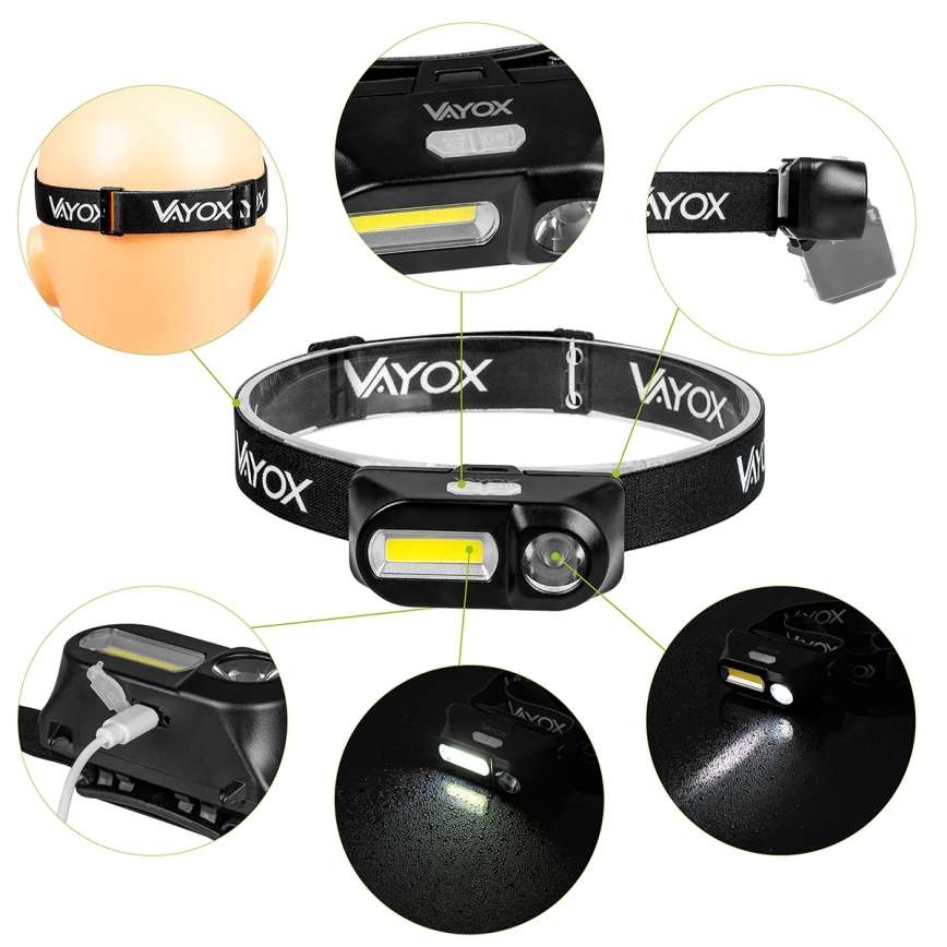 LED wiederaufladbare Stirnlampe dimmbar 2xLED/5V IPX4 250 lm 2000 mAh