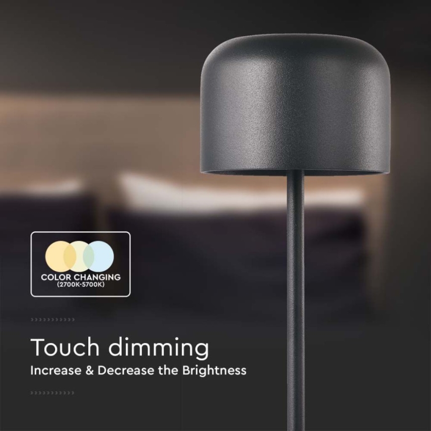 LED dimmbare, wiederaufladbare Touch-Tischlampe LED/1,5W/5V 2700-5700K IP54 2200 mAh schwarz