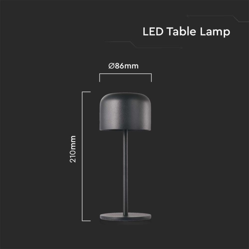 LED dimmbare, wiederaufladbare Touch-Tischlampe LED/1,5W/5V 2700-5700K IP54 2200 mAh schwarz