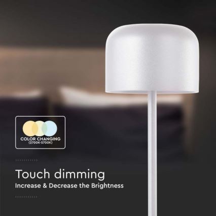 LED dimmbare, wiederaufladbare Touch-Tischlampe LED/1,5W/5V 2700-5700K IP54 2200 mAh weiß