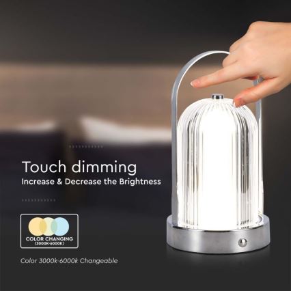 LED dimmbare, wiederaufladbare Touch-Tischlampe LED/1W/5V 3000-6000K 1800 mAh mattchrom