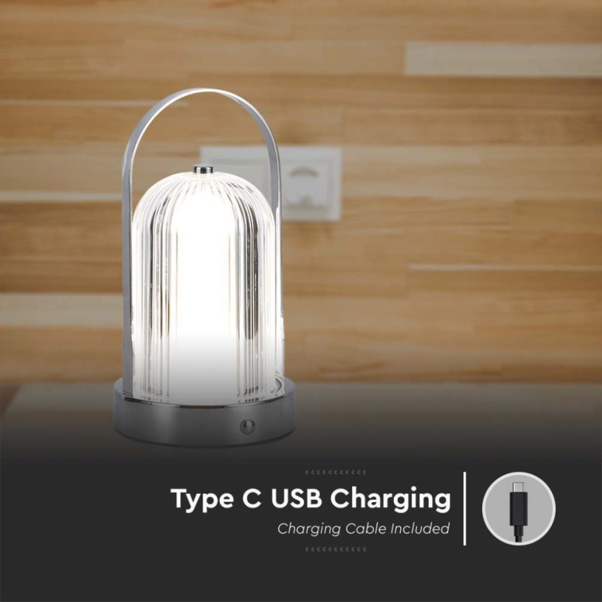 LED dimmbare, wiederaufladbare Touch-Tischlampe LED/1W/5V 3000-6000K 1800 mAh mattchrom