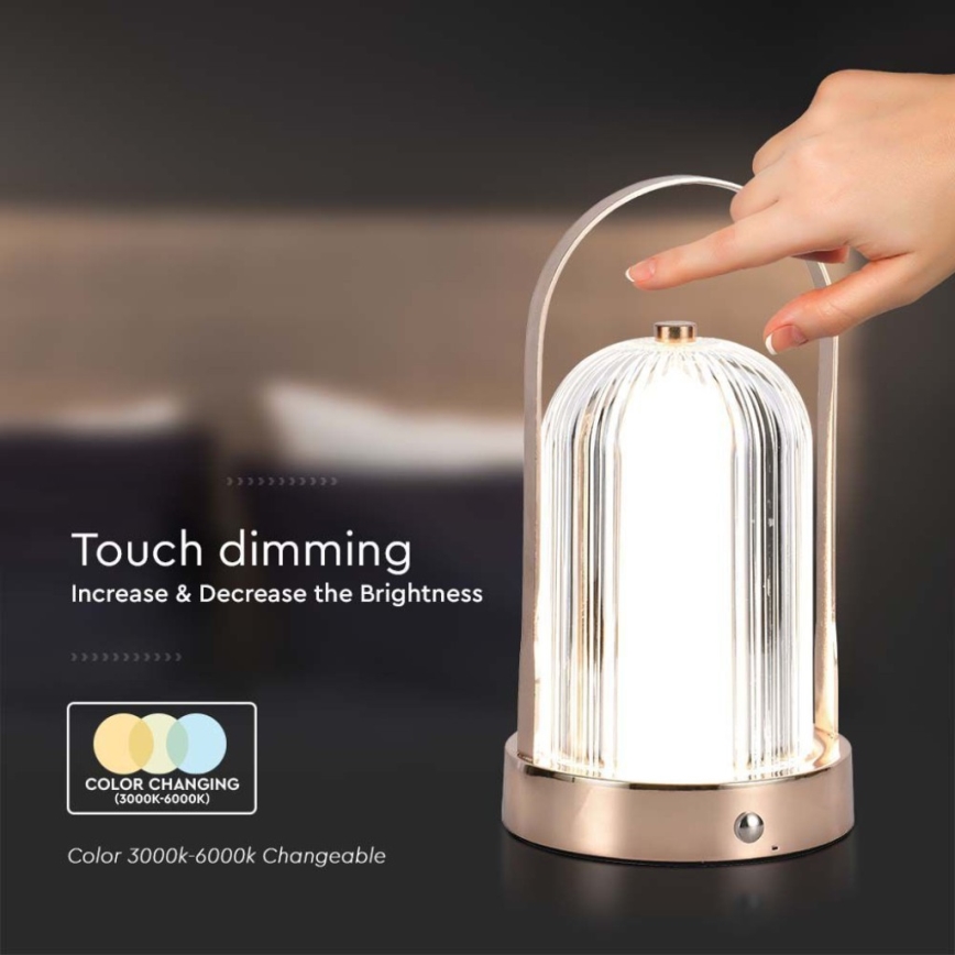LED dimmbare wiederaufladbare Touch-Tischlampe LED/1W/5V 3000-6000K 1800 mAh Kupfer