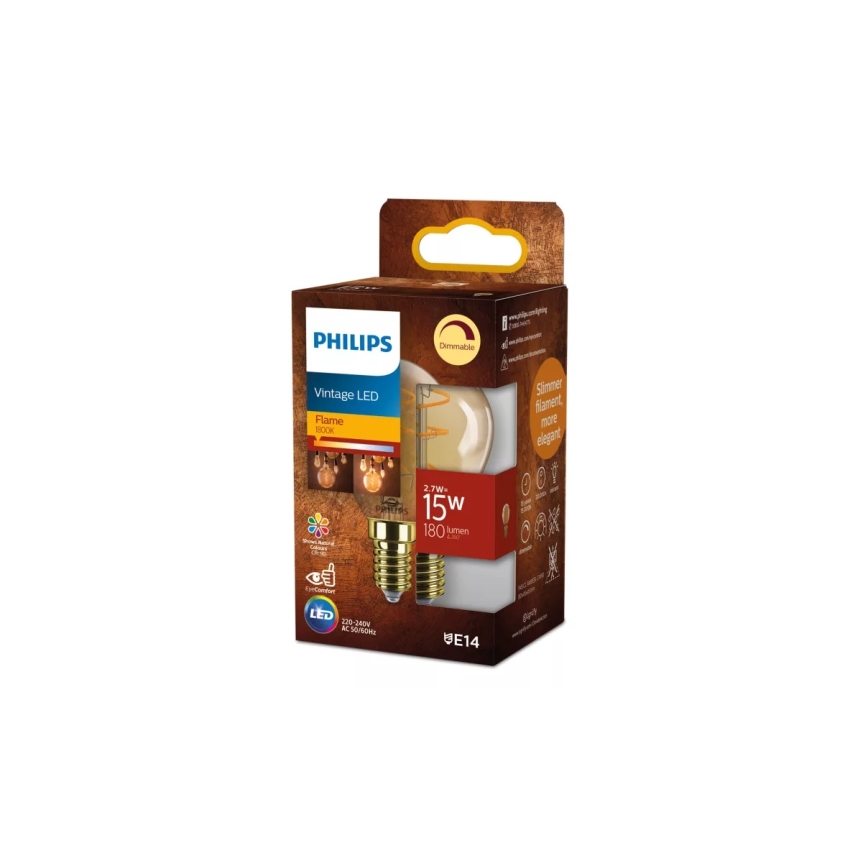 LED dimmbare VINTAGE-Glühbirne Philips P45 E14/2,7W/230V 1800K
