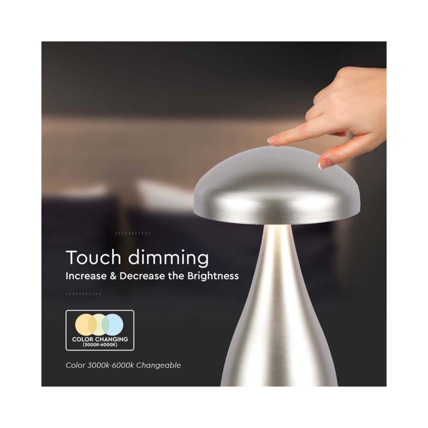LED dimmbare wiederaufladbare Touch-Tischlampe LED/1W/5V 3000-6000K 1800 mAh silber