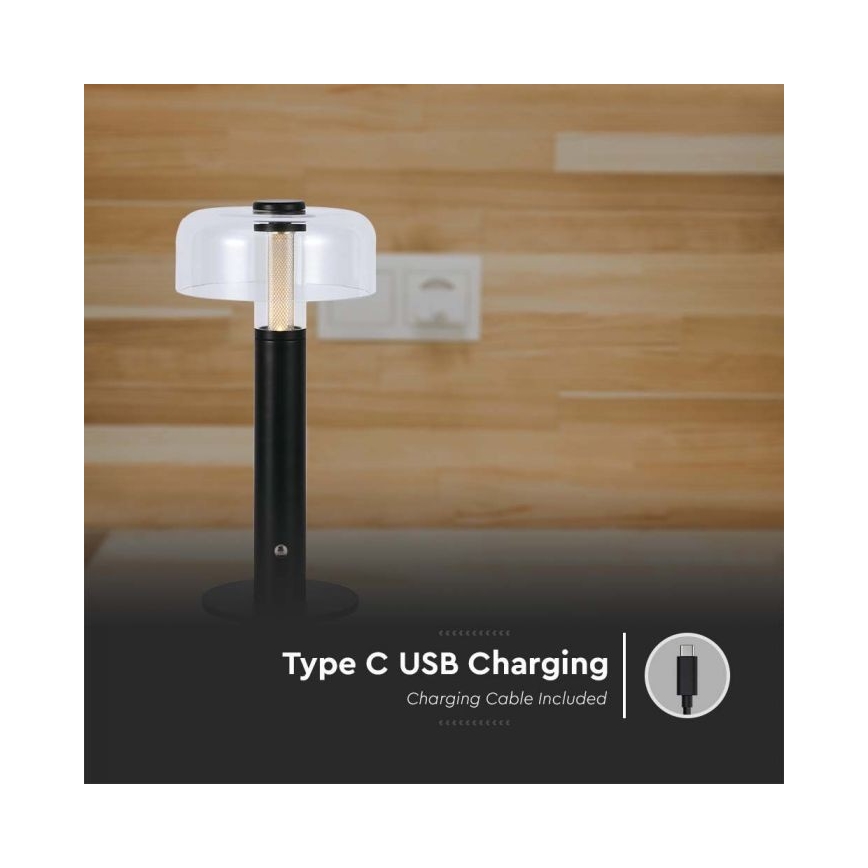 LED dimmbare wiederaufladbare Touch-Tischlampe LED/1W/5V 3000K 1800 mAh schwarz