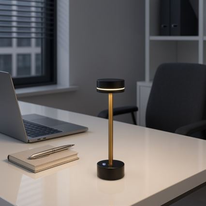 LED-dimmbare, wiederaufladbare Tischlampe SAM LED/5W/5V 3600 mAh schwarz/gold
